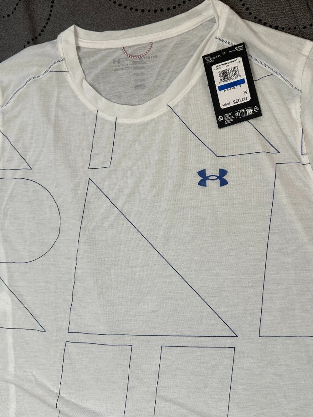 UNDER ARMOUR RUNNING TRIAL TECH FITTED WHITE & BLUE SHIRT SIZE XL OR L MEN $60